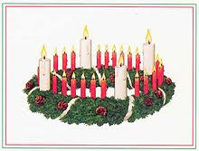 This advent wreath coloring page has four lit candles in a wreath of holly and berries tied with a ribbon. Advent Wreath Wikipedia