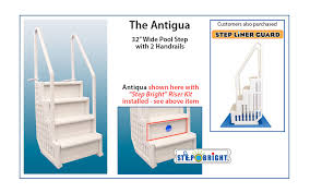 My question is still about is there a standard of how pool steps should be designed as for height? Antigua Pvc Entry Pool Step For Pools Up To 54 Deep With Light Swimming Pool Discounters