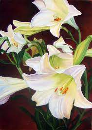 This is a symbol to remind us of a possibly true story which told of how mary's spouse was chosen St Joseph Lillies By Roelof Du Plessis Flower Art Lily Painting Floral Painting