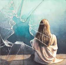 An Girl Behind A Broken Glass Iii 2019 Watercolour By Reme Jr Broken Glass Art Glass Art Projects Wine Glass Art