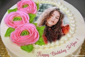 Birthday Cake With Photo Frame Lovely Rose Flower Cake With Photo Frame Edit In 2020 Happy Birthday Cake Photo Anniversary Cake With Photo Birthday Wishes Cake