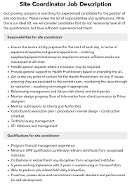 Site Coordinator Job Description | Velvet Jobs