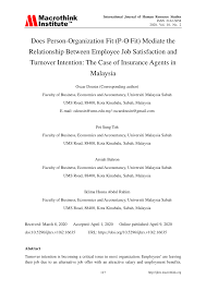 We are malaysia's leading educational organization that. Pdf Does Person Organization Fit P O Fit Mediate The Relationship Between Employee Job Satisfaction And Turnover Intention The Case Of Insurance Agents In Malaysia