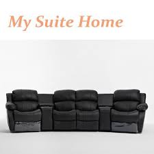 Nikki Brand New Black Leather 4 Seater Home Theatre Lounge Suite 4 Recliner Sofa Home Theatre Lounge Lounge Suites Home Theater Rooms