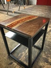 Liquid Copper Walnut And Blued Steel Side Table Etsy Walnut Side Tables Wood And Metal Table Side Table