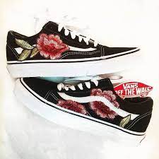 Unisex Custom Rose Floral Embroidered Vans By Nomorepantiesinla Embroidered Vans Shoes Me Too Shoes