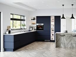 E0 high glossy black & wood grain kitchen cabinet china leading gloss uv plywood kitchen manufactuer Blue Kitchen Ideas Blue Kitchen Designs Howdens