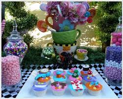 Disney Alice In Wonderland Party Dessert Table And Candy Buffet Alice In Wonderland Birthday Candy Buffet Birthday Party Alice In Wonderland Decorations Alice in wonderland inspired make up (the first one) yeah. disney alice in wonderland party
