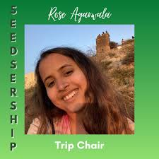 This is Rose Agarwala (she/her), and she is one of our 2023-24 Trip Chairs!  She is currently a junior and is majoring in Biology with a minor in Health  Studies. In the