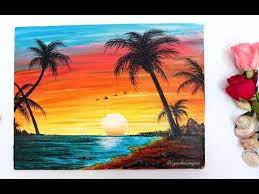 Sunset ocean easy social paint night in you can enjoy from the comfort of your own home keeping it fun. Step By Step Sunset Beach Landscape Painting For Beginners Using Acrylic Colours Yo Beach Sunset Painting Landscape Paintings Acrylic Sunset Painting Acrylic