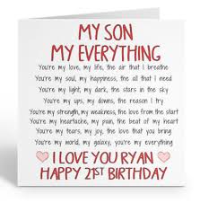 21st birthday messages for girls Personalised My Son Birthday Card Any Age 13th 16th 18th 21st 25th 30th 40th Ebay