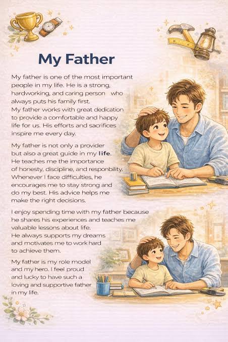 My Father - My Hero 🧓 A heartfelt short essay about a loving father who guides, supports, and inspires his family. This simple English essay is perfect for students and English learners