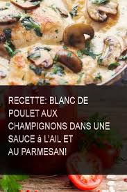 Recette Blanc De Poulet Aux Champignons Dans Une Sauce A L Ail Et Au Parmesan Sauce Ail Recette Poulet Champig Poultry Recipes Recipes Real Food Recipes