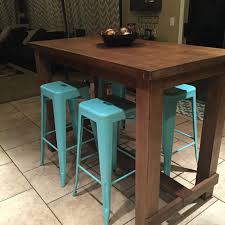 Spray Painted Stools With Tall Wooden Pub Style Table Love Metal And Wood Together Diy Kitchen Table Kitchen Table Makeover Pub Style Table