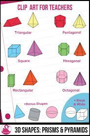 3d Shapes Clipart Transparent Prisms Pyramids Color And Black White Geometry Worksheets Math Clipart Clip Art