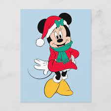 Minnie Mouse Winter Outfit Holiday Postcard Zazzle Com Minnie Mouse Christmas Minnie Holiday Postcards