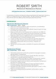 Maintenance Planner Resume Samples Qwikresume
