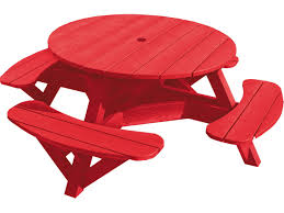 Small Round Red Recycled Plastic Picnic Table With Swing Out Bench For Children Ideas Plastic Picnic Tables Picnic Table Round Picnic Table