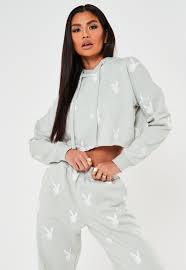 Playboy hoodie, custom playboy hoodie, add your own image playboy hoodie, custom tiktok playboy hoodie, i'm over 18 tik tok sorry i'm hot. Playboy X Missguided Grauer Crop Hoodie Mit Bunny Muster Missguided