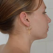 Gold Cross Hoops, Gothic Alternative Jewellery, Cross Hoops Gold, Dangle  Cross Earrings, Gold Vermeil Hoops, 14K Gold Vermeil Cross Hoops