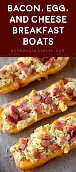 Ad Bacon Egg And Cheese Breakfast Boats Toasted French Bread Covered Fluffy Egg Crispy Bacon An Breakfast Recipes Easy Breakfast Dishes Breakfast Recipes
