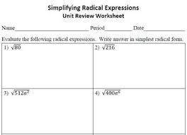 Can you simplify radial expressions without using your calculator? Simplifying Radical Expressions Unit Review Worksheet Simplifying Radical Expressions Simplifying Radicals Radical Expressions