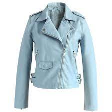Chicwish Chicwish Faux Leather Biker Jacket In Pastel Blue 65 Liked On Polyvore Featuring Leather Jacket Leather Jacket Outfits Faux Leather Biker Jacket