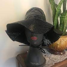 Vintage 1970s Black Wide Brim Vinyl Rainhat Floppy Hat Made Etsy Wide Brimmed Rain Wear Floppy Hat