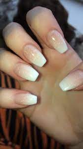 Ombre Baby Boomers With Glitter Acrylic Coffin Nails Faded Nails White Acrylic Nails Ombre Acrylic Nails