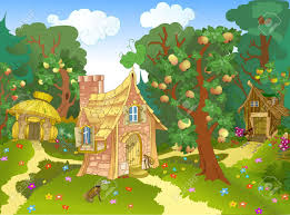 L Illustration Montre Trois Fabuleuse Maison Differente Sur Une Clairiere De La Foret Et Un Verger De Pommiers Illustration Peut Etre Un Fond De Jeu Pour Repre Fond De Jeu Illustration Idees