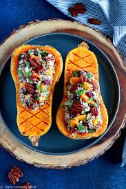 Courge Butternut Farcie Au Quinoa Cranberries Et Feta Del S Cooking Twist Recipe In 2021 Pumpkin Recipes Recipes Butternut