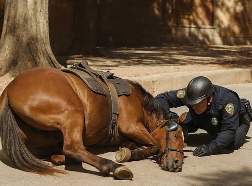 🐎💔 Charlotte's Final Patrol Charlotte, a 6-year-old Tennessee Walker mare  from the Houston Mounted Patrol, passed away after a tragic incident.  Startled by loud traffic noise, she backed into a moving cement