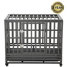 Luckup 38 Inch Heavy Duty Dog Cage Strong Metal Kennel And Crate For Large Dogseasy To Assemble Pet Playpen With Four Whe Dog Cages Large Dog Cage Pet Playpens