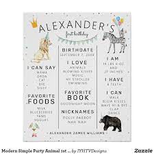 Modern Simple Party Animal 1st Birthday Milestone Poster Zazzle Com In 2021 Milestone Birthdays Milestone Poster First Birthday Party Themes