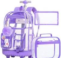 Mochila Rolante Transparente CCJPX - PVC Cristal Roxa para Meninas