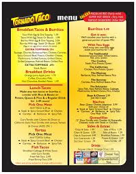 The menu was your typical taqueria place, and service was ok. Tornado Taco Menu In Missouri City Texas Usa