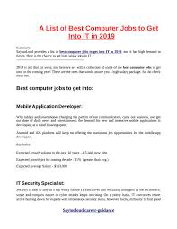 Burning glass, which compiles and analyzes millions of job. A List Of Best Computer Jobs To Get Into It In 2019 By Ashwini Sharma Issuu