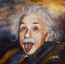 La mueca de Albert Einstein en la técnica de Acuarela sobre papel Guarro  355 gm prensado en frío textura rugosa, Acuarelas Daniel Smith, original  comprado por el Arquitecto César Reina, Ruitoque, Bucaramanga