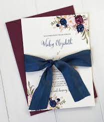 Navy And Burgundy Wedding Invitation Beautiful Modern And Boho Chic Floral De Navy Wedding Invitations Burgundy Wedding Invitations Floral Wedding Invitations