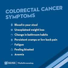 Symptoms of bowel (colorectal) cancer in men and women can include bleeding from the back passage, blood in your poo, or a change in your normal bowel habit. Symptoms 2020 Colon Cancer Coalition