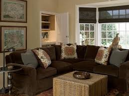 Living Rooms Chocolate Brown Velvet Sectional Sofa Slate Gray Pillows Woven O Brown Living Room Decor Brown Living Room Living Room Decor Brown Couch