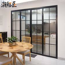Black Fine Border Aluminum Alloy Balcony Door Bathroom Door Kitchen Sliding Door Simple Living Room Gla Living Room Partition Simple Living Room Partition Door