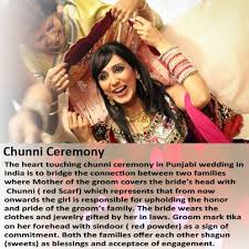 The Next Step In Punjabi Wedding Is Chunni Ceremony Which Is To Bridge The Connection Between Two Souls Two Familie Indian Wedding Planner Bride Head Ceremony