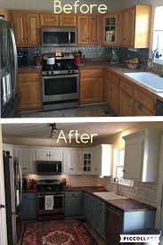 Two Toned Cabinets Valspar Cabinet Enamel From Lowes Successful Kitchen Updating Best Cab Cheap Kitchen Makeover Kitchen Diy Makeover Kitchen Remodel Small