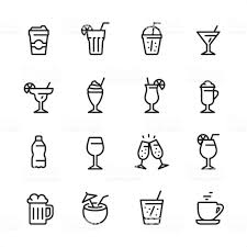 Black And White Icons 16 Line Black On White Icons Set Drink Alcohol Pixel Perfect