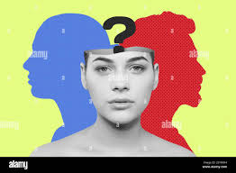 Woman question mark head hi-res stock photography and images