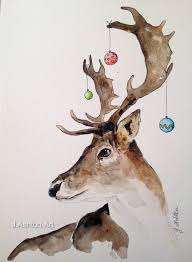 A Bit Dressed Up Original Watercolour Deer Painting Christmas Deer Xmas Season Christmas Animal Bau Deer Painting Christmas Watercolor Christmas Paintings