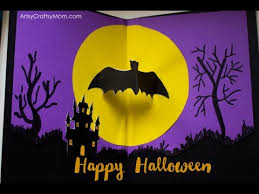 The flying skull is a version of the flying heart. How To Make A Halloween Bat Pop Up Card Diy Pop Up Cards Handmade Card Ideas Artsycraftsymom Youtube