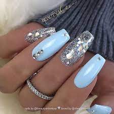 60 Trendy Glitter Coffin Nail Designs Blue Glitter Nails Blue Acrylic Nails Acrylic Nails Coffin Glitter