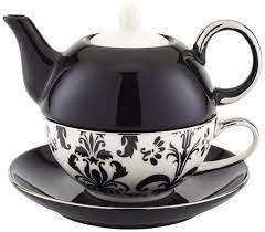Classic Coffee Tea Chic Tea Set For One In Black White Damask Design Tea Pots Tea Tea For One